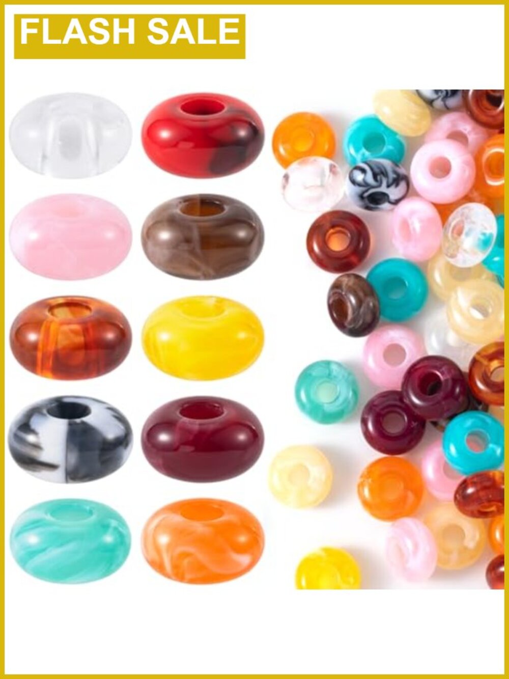 50 Acrylic Beads for Jewelry Making, Large Hole Spacer for Bracelet Necklace DIY